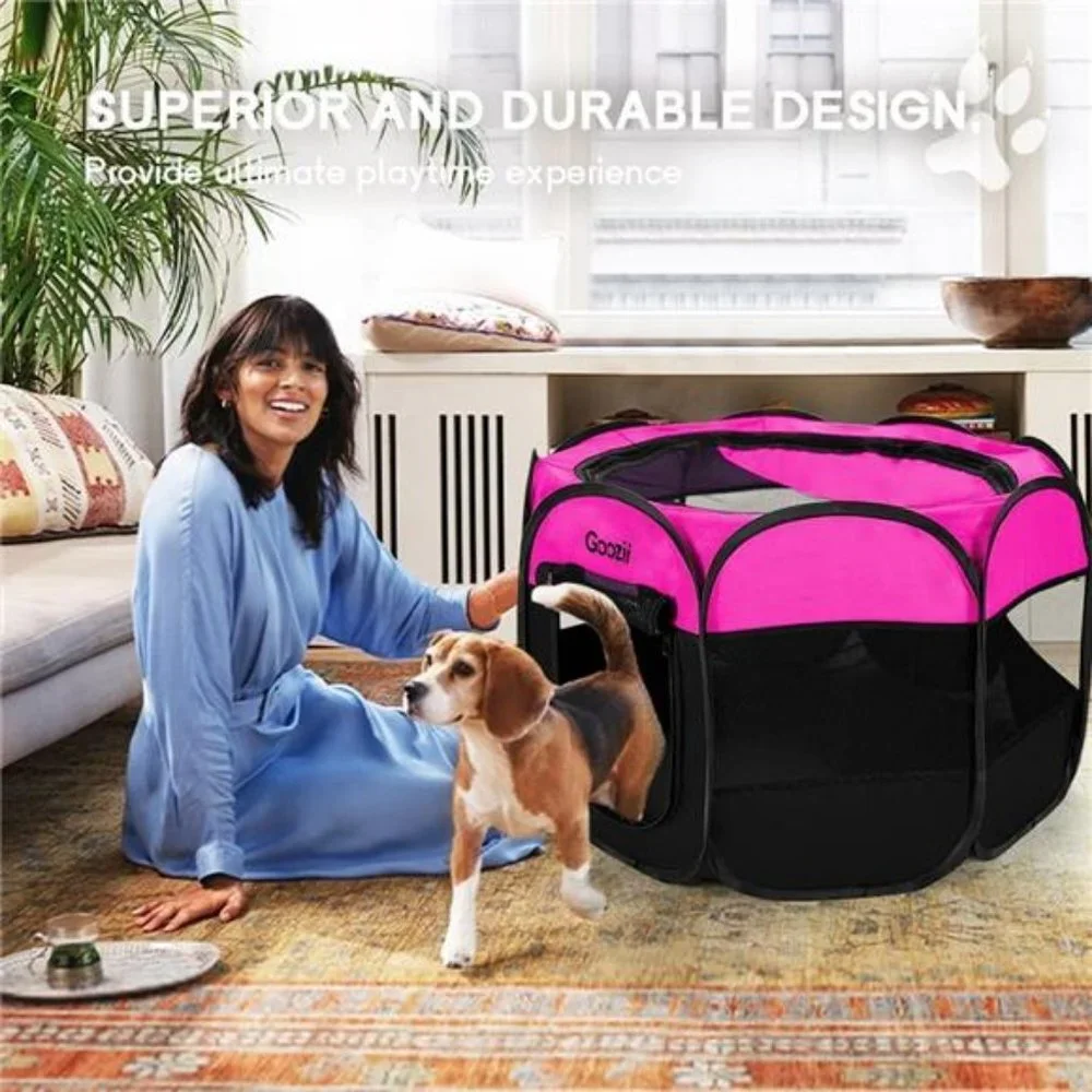Playpen for Indoor Cat, Portable Foldable Dog Playpen  (Small Size, Pink)